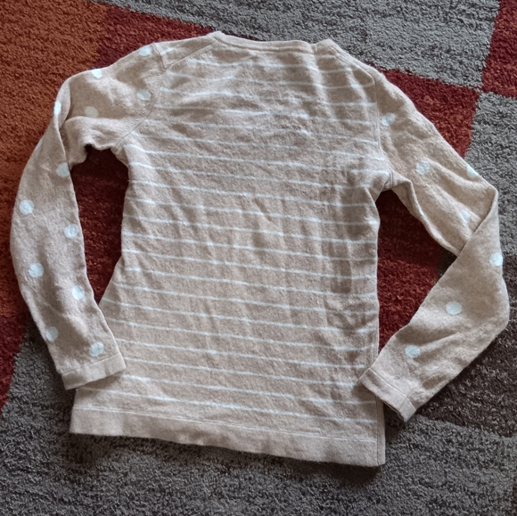 C. Wonder Tan White Striped Polka Dot Cashmere Wool Blend Sweater (S) - Picture 2 of 4